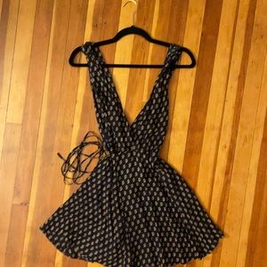 Reformation deep v mini tie dress with paisley print